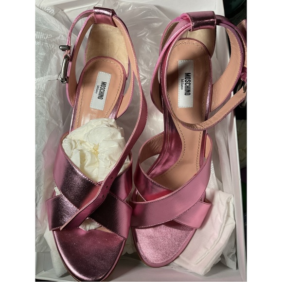 MOSCHINO ~Logo Crisscross Heel Sandals (NWT) - Picture 1 of 13